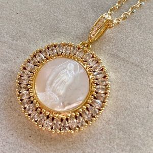 22k plated gold necklace of Mary with crystals